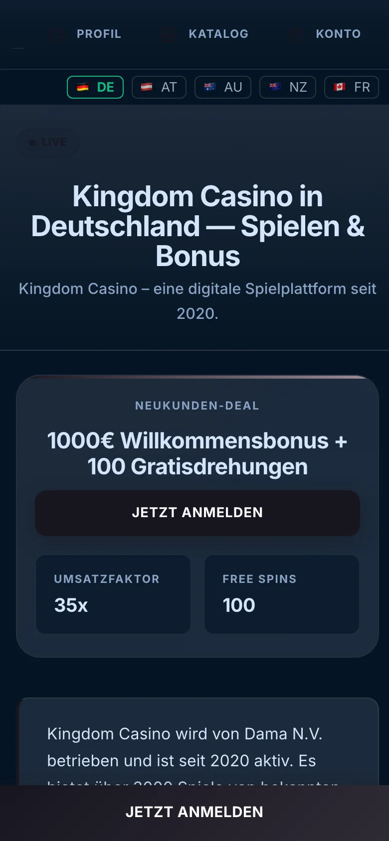 Kingdom Casino mobile lobby screenshot