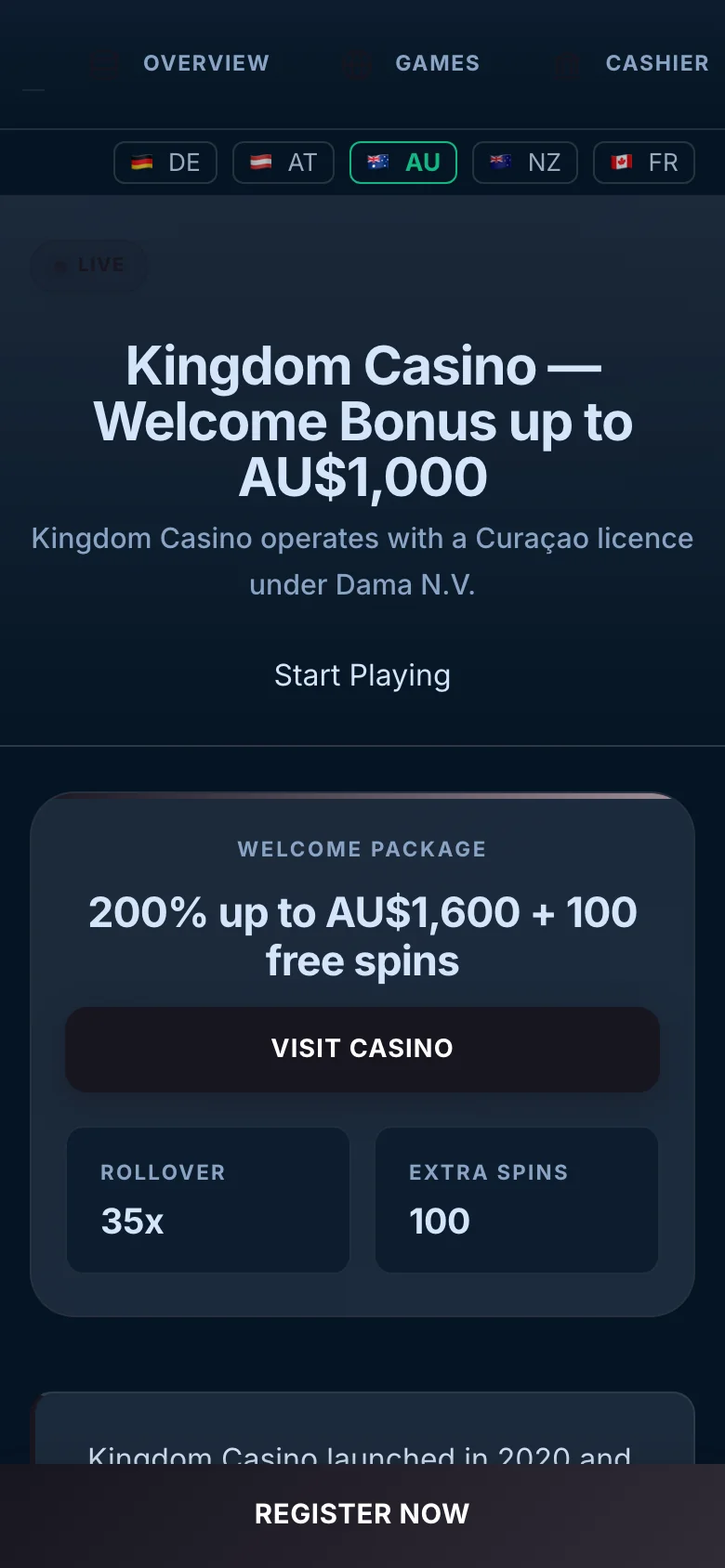Kingdom Casino mobile lobby screenshot